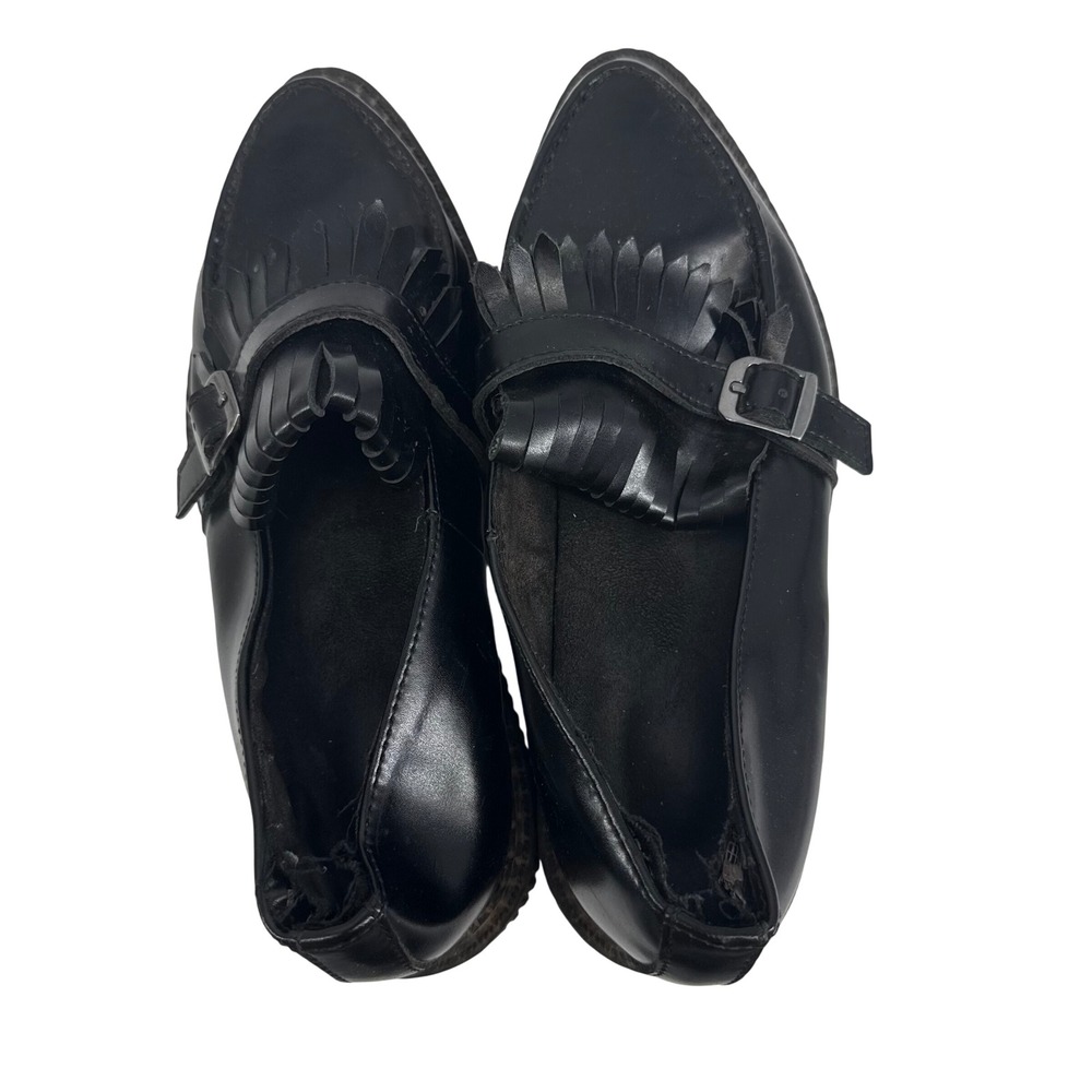 T.U.K. Creeper Loafers Womens 7 Black Fair Kiltie Monk Strap Pointed Toe Punk